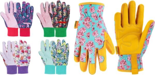 JUMPHIGH 4 Pairs Garden Gloves for Women (M) & Leather Gardening Gloves for Women (S)