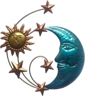 KHIOPNT Metal Sun Moon Face Statue Art Wall Hanging Ornaments Home Balcony Bedroom Indoor Outdoor Garden Office Decorations Sun Moon Star Statue Hanging Ornaments