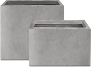 Kante 23.6" and 19.4" L Rectangular Concrete Planters (Set of 2), Outdoor Indoor Modern Plant Pot with Drainage Hole and Rubber Plug for Garden, Patio, Natural Concrete Finish