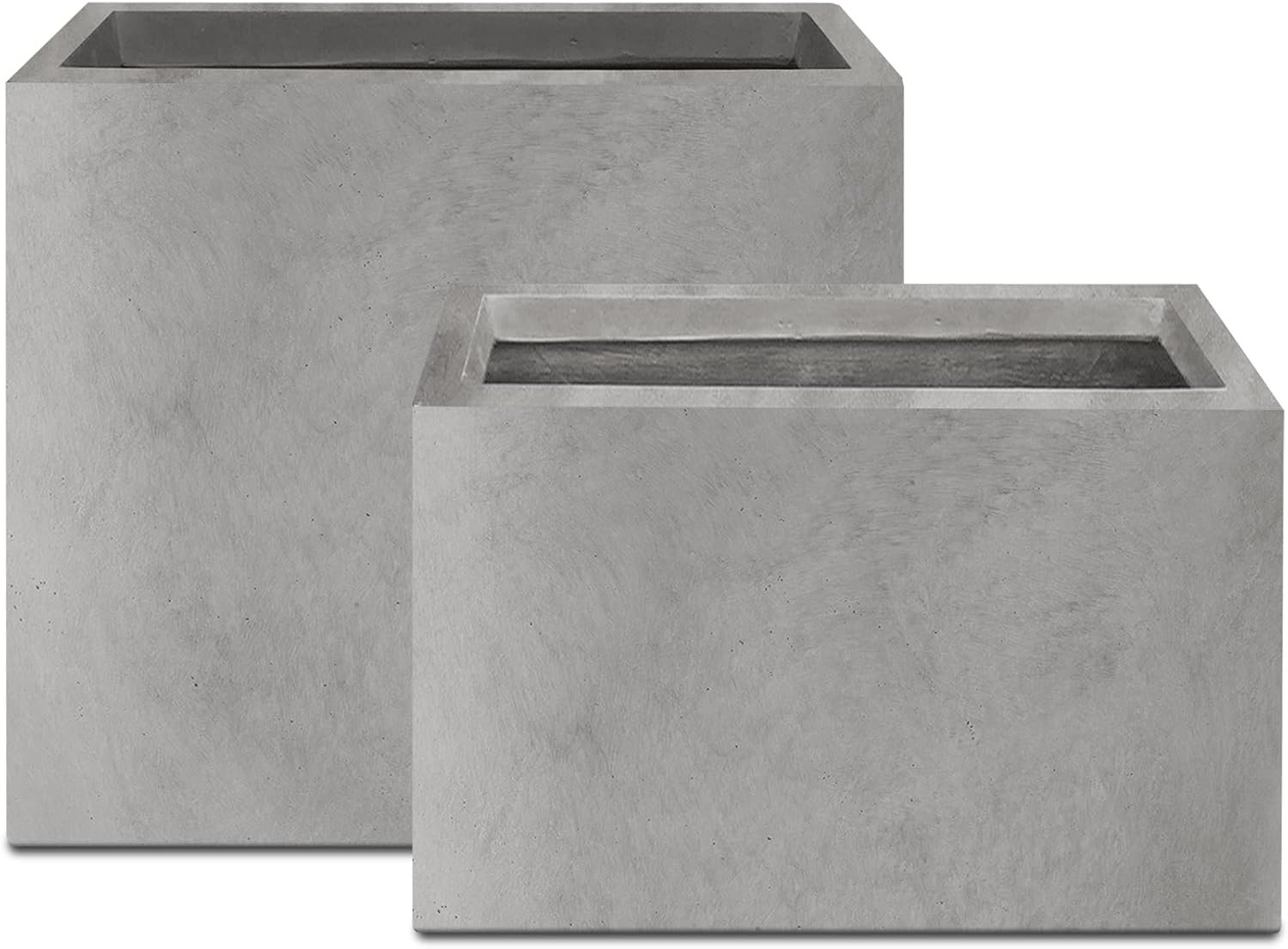 Kante 23.6" and 19.4" L Rectangular Concrete Planters (Set of Kante 23.6" and 19.4" L Rectangular Concrete Planters (Set of 2), Outdoor Indoor Modern Plant Pot with Drainage Hole and Rubber Plug for Garden, Patio, Natural Concrete Finish