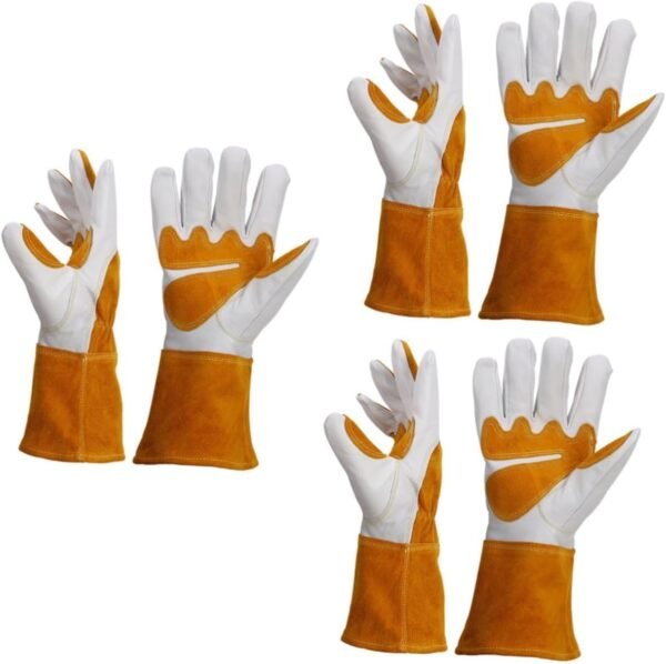 Kisangel 2 Pairs Gardening Protective Gloves Goatskin Top Layer Man Fireplace Riding