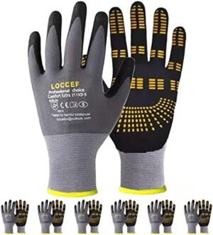 LOCCEF Safety Work Gloves MicroFoam Nitrile Coated-6 Pairs,Endurance Seamless Knit Nylon,Dots on palm,Tacky Dot Grip Gloves