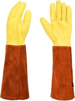 Leather Gardening Gloves Pruning Gloves Long Rose Thorn Cut Proof Gloves-Breathable Durability Work Gauntlet Gloves