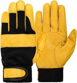 Leather Work Gloves Tough Cowhide Gardening Glove for Wood Cutting/Construction/Truck Driving/Garden/Yard Working (Color : Yellow, Size : X-Large)