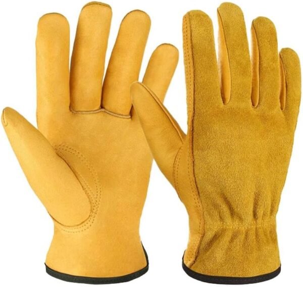 Leather Work Gloves,Tough Cowhide Gardening Gloves for Wood Cutting/Construction/Driving/Garden,Household Cleaning Gloves