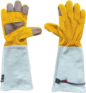 Long Gardening Gloves for Men/Women, Leather Gardening Gloves with Forearm Protection, Thorn Proof Gardening Gloves (Color : Yellow, Size : Medium)