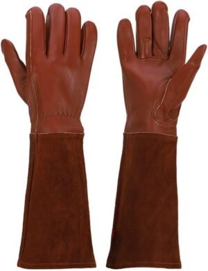 Long Gardening Gloves for Men/Women Thornproof Rose Pruning Gauntlet Forearm Protective Garden Work Gloves (Color : Brown, Size : Large)