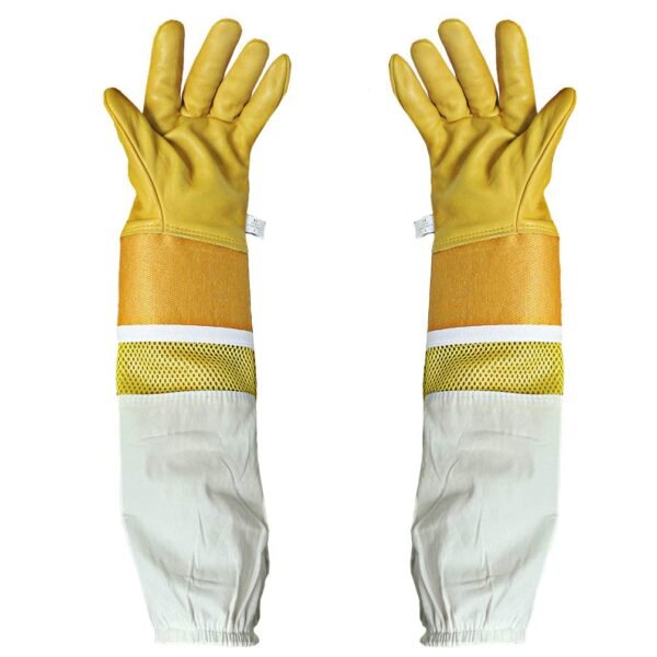 Luwint Premium Goatskin Beekeeping Gloves, Long Bee Beekeeper Gloves with Ventilated Sleeve and Elastic Stings Proof Cuffs for Beekeeping Gardening Work(Medium, Yellow/White)