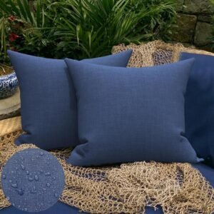 Melody Elephant“18x18” inch Throw Pillow (Set of 2) - All-weather square pillow for outdoor/indoor use, great for patio cushions, home furniture and garden decor,Textured Navy