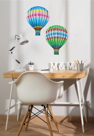 Metal Hot Air Balloon Wall Decor - 10.5'' Wall Art Decorations Hanging for Living Room Bedroom Garden Yard Patio Balcony, Great Gift for Family Friends (Blue and Green, 2 Pack)