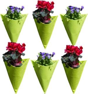 Pack of 6 Green Triangle Felt Wall Hanging Planters - 10" x 12" - Versatile & Eco-Friendly Wall, Vertical, and Hanging Planters for Outdoor & Indoor Gardens, Balcony, & Fence