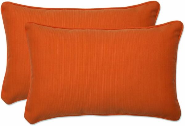 Pillow Perfect Pompeii Solid Indoor/Outdoor Lumbar Pillow Plush Fill, Weather and Fade Resistant, Lumbar - 11.5" x 18.5",, Orange, 2 Count