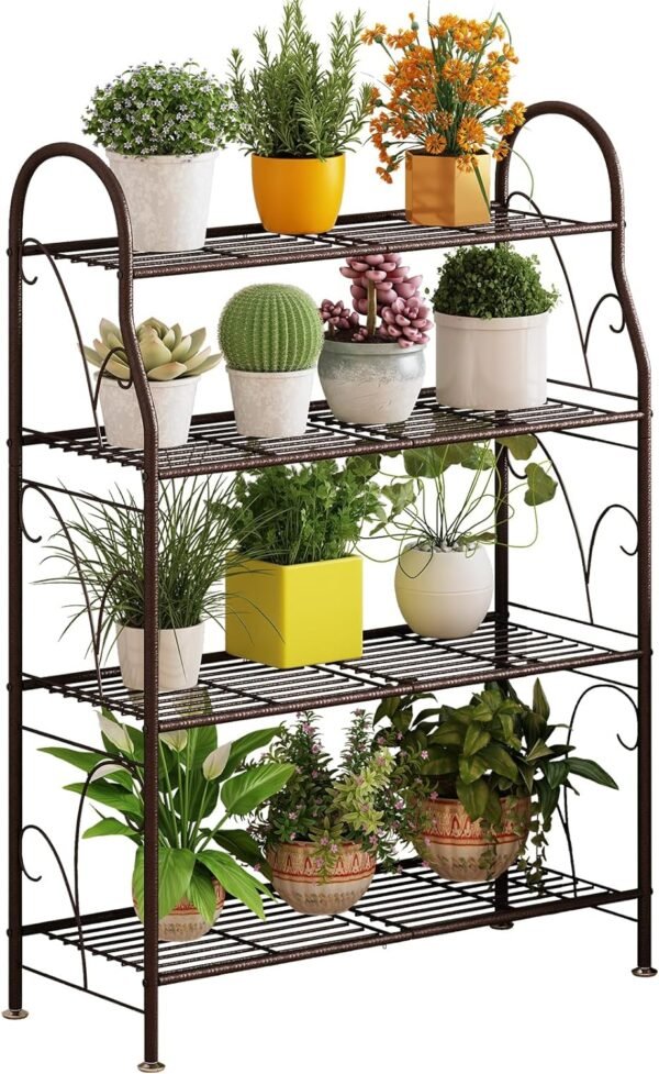 Plant Stand Indoor Plant Stands 4 Tier Metal Outdoor Corner Plant Shelf Multiple Flower Holder for Living Room Balcony Garden ,Bronze
