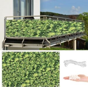Privacy Screen Protector 1.6' x 3.3' (HDPE) UV Protection Weather-Resistant Outdoor Privacy Screen, with Grommets, for Carport, Fence, Patio, Apartment, Backyard, Balcony, Green Leaf Pattern