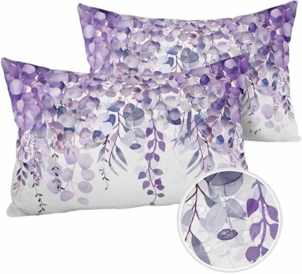 Purple Eucalyptus,Romantic Elegant Flower Leaves Herbs Outdoor Pillow Cover 12x20 Inch Cushion Sham Case, Waterproof Decorative Lumbar Throw Pillowcase for Outside Garden Patio Porch Couch Chair Tent