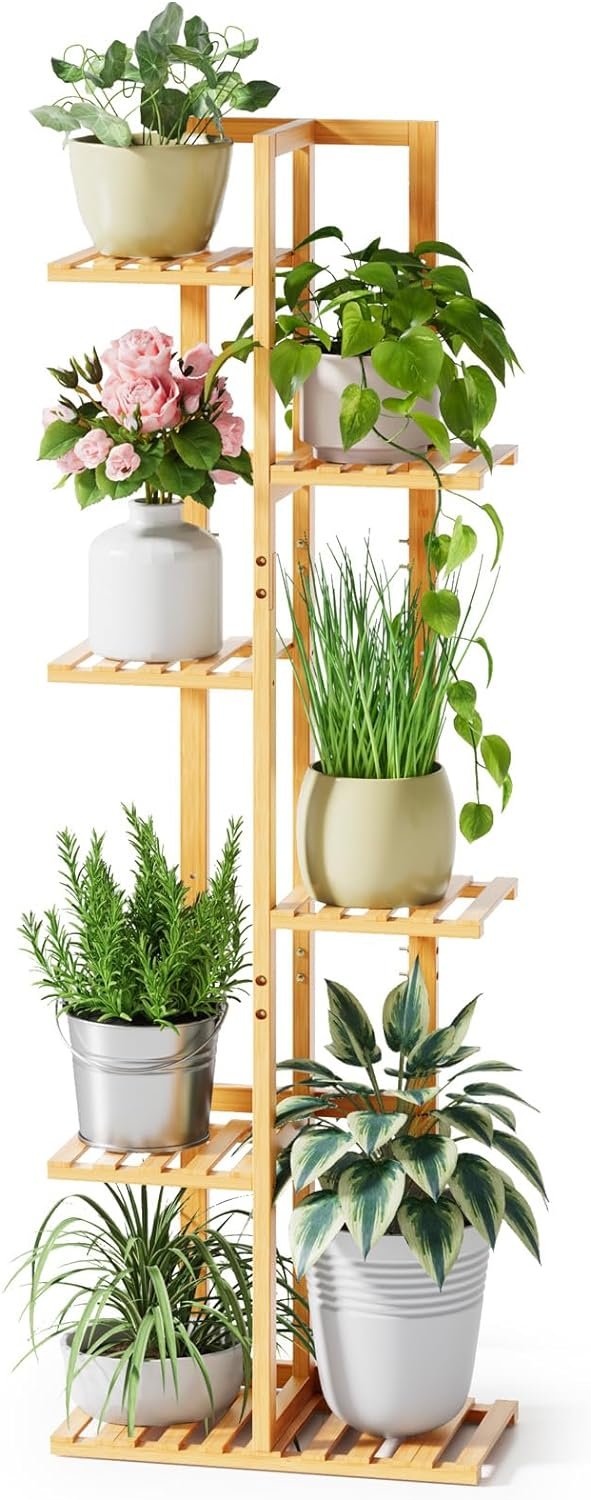 ROSSNY Plant Stand Indoor, 6 Tier 7 Potted Bamboo Plant ROSSNY Plant Stand Indoor, 6 Tier 7 Potted Bamboo Plant Stands for Indoor Plants, Corner Plant Stand,Plant Shelf For Indoor, Tiered Plant Stands, Talll Indoor Plant Holder, Natural