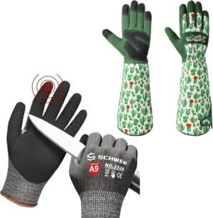 Schwer 1 Pair Gardening Gloves and 1 Pair ANSI A9 Cut Resistant Gloves-L Size, Black