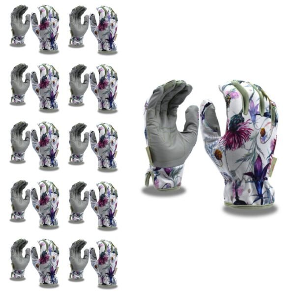 Sprouts BL77201 Gardening Gloves, Leather Gloves for Heavy-Duty Yard Work, Padded, Elastic Wrist, Comfortable Fit, Spandex Back with Beautiful Design, Large, 10-Pack
