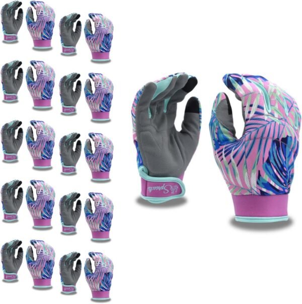 Sprouts BL77652 Leather Gardening Gloves, Work Gloves for Yard, Adjustable Wrist Closure for Best Fit, Spandex Back with Beautiful Pattern, Comfortable Fit, Small/Medium, 10-Pack