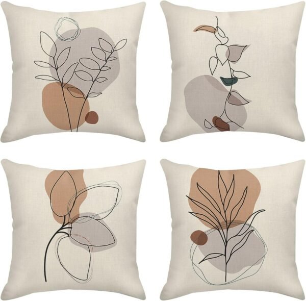 Throw Pillow Covers Home Decor Set of 4 Pillow Cases Decorative 18 x 18 Inches Outdoor Cushion Couch Sofa Pillowcases Botanical Boho Plant Natural Leaf