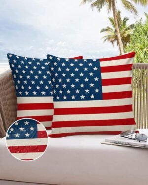 Throw Pillows for Couch Set of 2 Waterproof Throw Pillow Covers 16x16in Outdoor Pillows Case for Bed Sofa 4th of July Strip and Star American Flag Patriotic Independence Day Decorative Pillows Cover