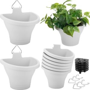 Tioncy 6 Pcs Vertical Hanging Planter Free Combination Outdoor Wall Planter Fence Planters for Outdoor Plants Plastic Hanging Flower Pots for Indoor Plants Hanging Plant Pots for Garden Yard, White