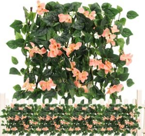 Trellis with Artificial Leaves, Artificial Ivy Fence Screening, Garden Screening Privacy Hedge Screen Expanding Leaf Trellis, Expandable Faux for Garden, Balcony, Outdoor, Panels, Champagne