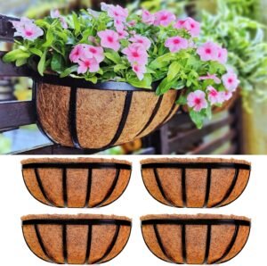 Wall Planter - 4 Pack, 16 Inch Outdoor Wall Mounted Planter, Window Flower Basket Attach to House, Balcony Railing Hanging Planter