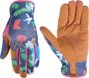 Wells Lamont Women's Garden Print Slip-On High Dexterity Work and Gardening Gloves, Navy, Medium (7753M-990)