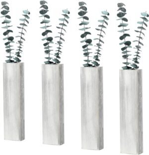 Wood Wall Planter 4 Pack Wall Decor for Artificial Flower Plants Wooden Plants Holders Wall Plant Pocket Vase Hanging for Living Room Bedroom Dining Room Bathroom Indoor Decroation (Light Grey)