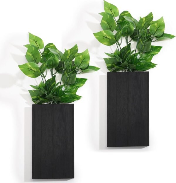 Wood Wall Planter Vase with Artificial Plants Indoor Plants Holder Pocket Farmhouse Wooden Vases Wall Flower Vase Hanging Plant Decor for Bedroom Kitchen Office Home (2 Pcs)