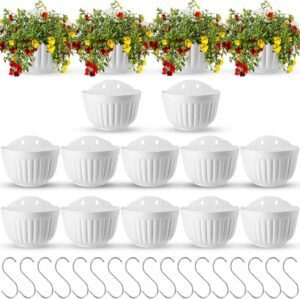 Zubebe 16 Pcs Resin Wall Hanging Planters Vertical Wall Mounted Planters Hanging Flower Pots Fence Planters for Indoor Outdoor Plant Flower Basket Balcony Railing (8.07 x 6.69 x 4.92'')