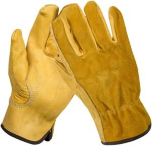 1 Pair Gardening Leather Gloves Anti-Scald Wear-Resistant Tearing-Resistant Puncture Proof Unisex Work Gloves (Color : Yellow)