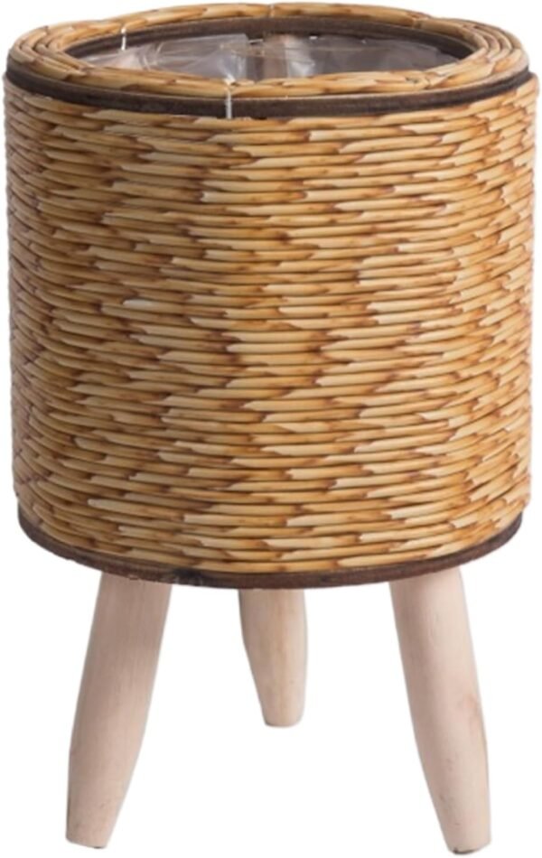 Rattan Plant Stand, Plant Pot with Legs, 5.51'' Rustic Wicker Plant Stand, Small Planter Holder, Standing Plant Pot for Balcony Apartment Drawing Room Desktop Decor Type 2 Patio Goods
