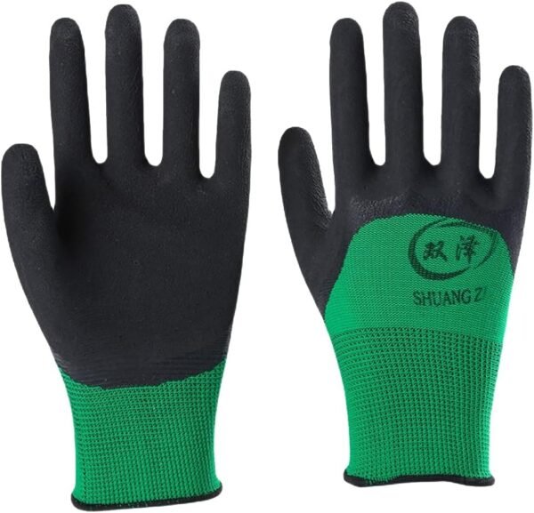 FUFU Gloves Gardening Gloves, 12 Pairs Breathable Rubber Coated Garden Gloves, Work Gloves, Green, Brown (Color : Green)
