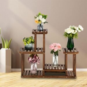 4 Tiers 7-Seat Plant Stand Indoor Plant Shelf Outdoor Wood Plant Rack for Multiple Plants Ladder Plant Holder for 7 Plant Pots for Living Room Boho Home Decor for Gardening Gifts