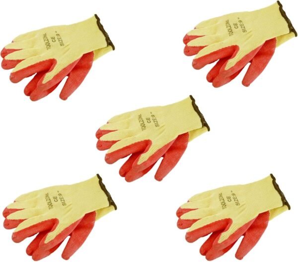 5 Pairs Builders Protective Gardening DIY 9" Latex Rubber Coated Gloves TE696