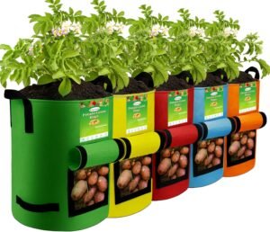 5Packs Colorful Potato Grow Bags, Heavy Duty Potato Grow Bags with Flap, Potato Bags for Growing Potatoes Potato Planter Potato Growing Containers Potato Growing Bags