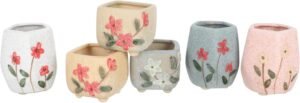 Angoily 6PCS Mini Ceramic Flower Pot Indoor Decorative Cute Succulent Planter Pot, Novelty Flower Printed Mini Succulent Pot with Drainage Holes for Garden Balcony Indoor Outdoor Plants (Assorted)