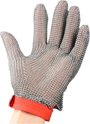 Gardening Gloves Metal Stainless Steel Gloves, Protection Cut-Proof and Stab-Proof Safety Gloves, Garden Kitchen Butcher Working Gloves, Adjustable Left and Right, 6 Sizes (Color : XL)