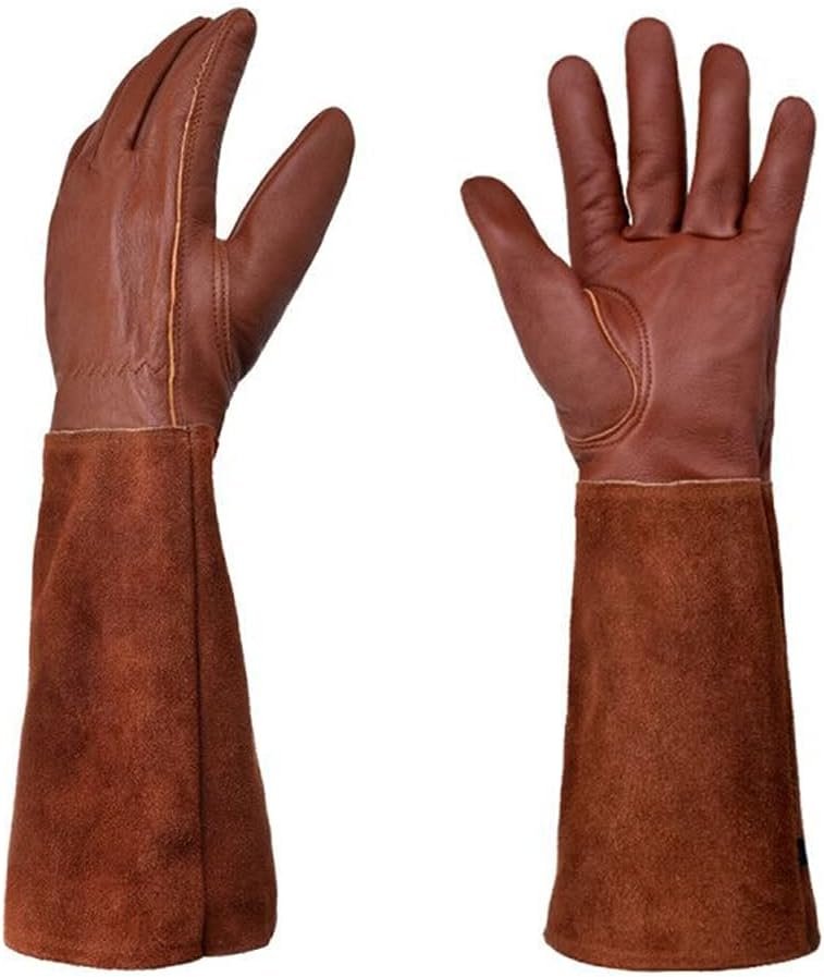 Gardening Gloves,Deerskin Long Barrel Gardening Gloves, Two-Layer Protective Gloves for Gardening Gloves,Deerskin Long Barrel Gardening Gloves, Two-Layer Protective Gloves for Planting Flowers and Pruning Branches-Brown XL