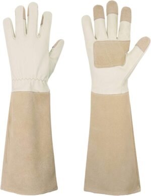 HANDLANDY Pruning Gloves Long for Men & Women, Pigskin Leather Rose Gardening Gloves- Breathable & Durability Gauntlet Gloves Medium