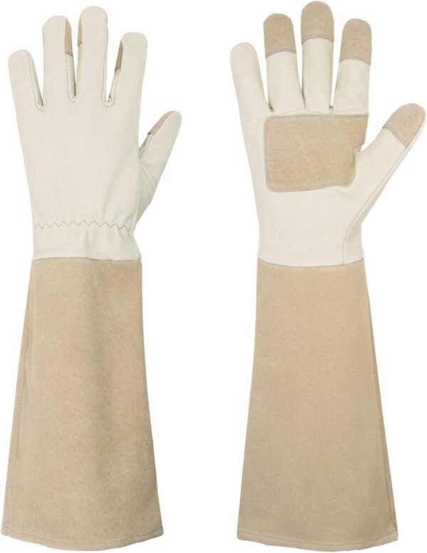 HANDLANDY Pruning Gloves Long for Men & Women, Pigskin Leather Rose Gardening Gloves- Breathable & Durability Gauntlet Gloves Medium