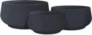 Kante 21.6",16.9",and 12.5" Dia Round Charcoal Elegant Planters (Set of 3), Outdoor Indoor Garden Plant Pot with Drainage Hole and Rubber Plug for Home & Patio