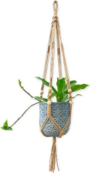 Saigon Home Decor Macrame Hanging Planters for Indoor Plant, Plant Hanger with Wood Beads Decorative with Tassels for Home Decor 36 Inch-Brown (POTS NOT Included)