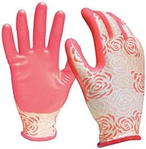 Womens Nitrile Gardening Gloves - Pink Medium & Large